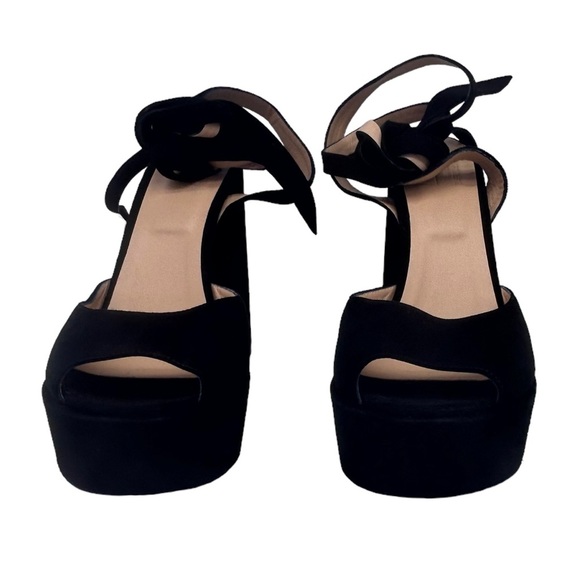 ALEX RIVIERE X MANEBI Bellini Suede Black Platform Sandals Tie-Up Shoes - Picture 4 of 10